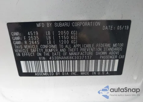 2019 Subaru Legacy 2.5I Limited из США, поврежденный, VIN 4S3BNAN68K3037117